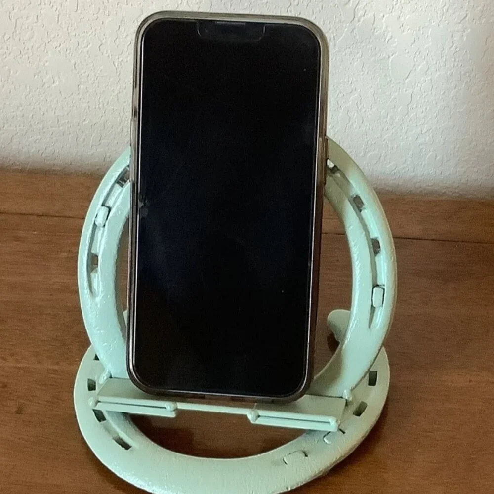 Reclaimed Horseshoe Phone Tablet Stand Cactus Green Rustic‎ Western Decor